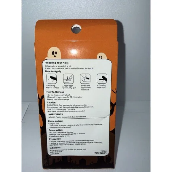 Halloween 24 Pieces Press-On Nails Short Pink Black Mummy Bats Glitter Glossy - Picture 2 of 2